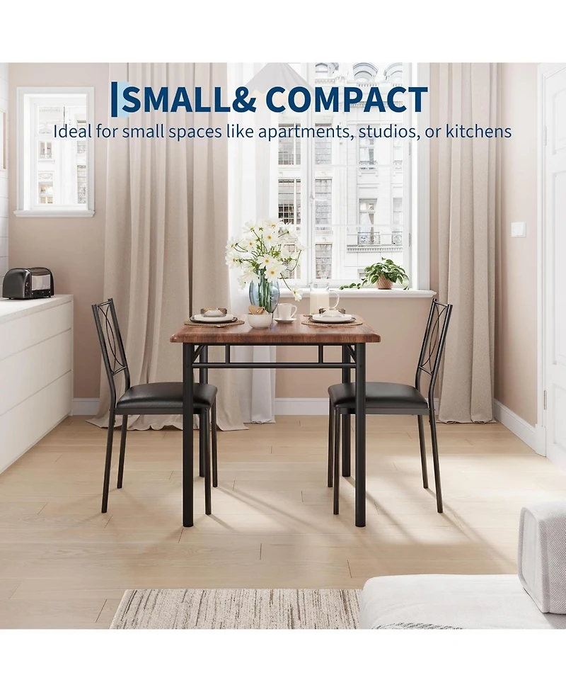 gaomon Dining Table Set for 2, Small Kitchen Table with Upholstered Chairs, Farmhouse Wood Dining Table Chairs for Kitchen Room, Small Spaces