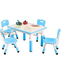gaomon Kids Table and 4 Chairs Set, Toddler Height Adjustable Desk with Graffiti Desktop, Non-Slip Legs, Max 300lbs,Arts and Crafts Table