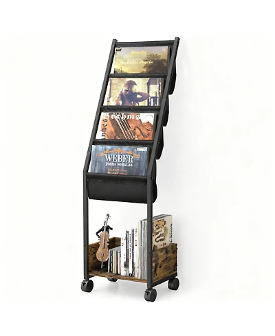 Yigii Vinyl Record Storage Stand 4-Tier Display Shelf Rack Wood Metal Frame