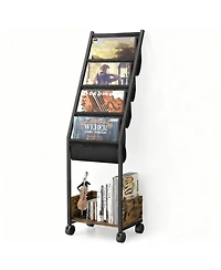 Yigii Vinyl Record Storage Stand 4-Tier Display Shelf Rack Wood Metal Frame