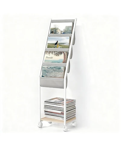 Yigii Vinyl Record Storage Stand 4-Tier Display Shelf Rack Wood Metal Frame
