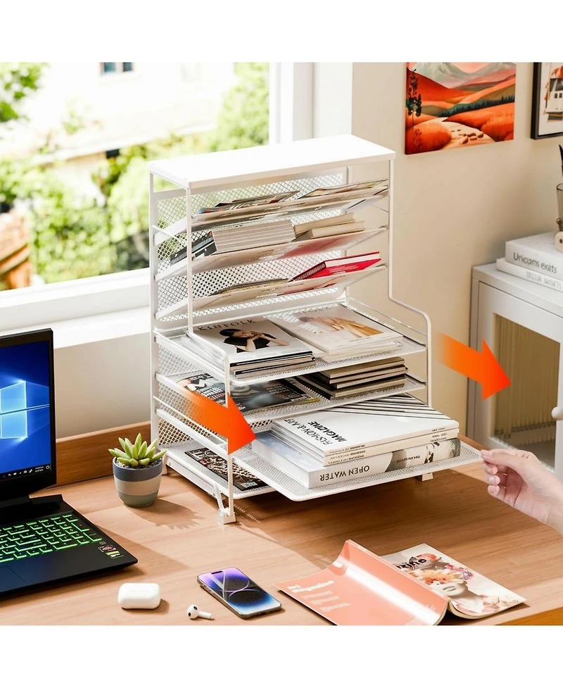 Yigii 7 Tier Desk File Organizer 2 Pack Letter Tray Paper Mesh Office Home School