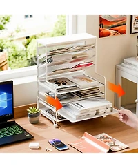 Yigii 7 Tier Desk File Organizer 2 Pack Letter Tray Paper Mesh Office Home School