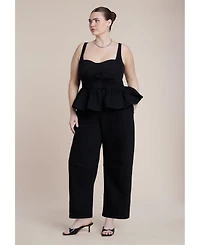 Eloquii Women's Plus Peplum Barrel Leg Jumpsuit