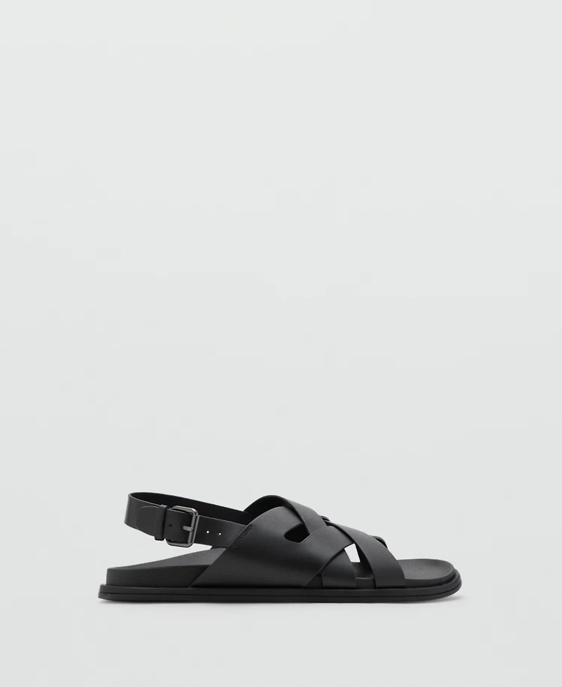Mango Men's Crossed Straps Leather Sandals