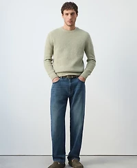 Mango Men's Straight Fit Cotton-Linen Jeans