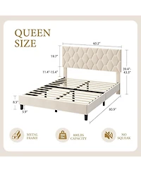 gaomon Bed Frame with Upholstered Headboard, Frame, Heavy-Duty Platform Strong Wood Slats