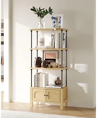 Gouun 4 Tier Wood Bookshelf with Door and Storage Cabinet