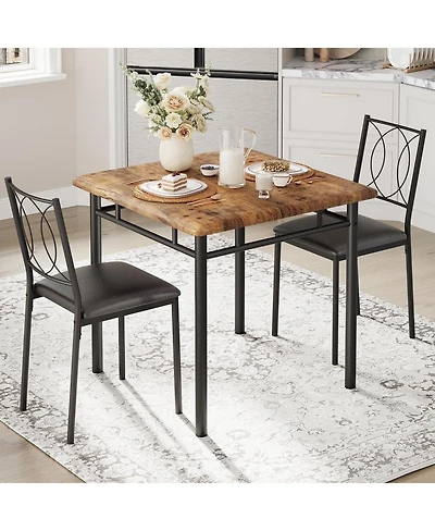 gaomon Dining Table Set for 2, Small Kitchen Table with Upholstered Chairs, Farmhouse Wood Dining Table Chairs for Kitchen Room, Small Spaces