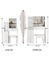 Flynama Modern Medium Led Vanity Table with Bedside Cabinet Slide Mirror Classic and Cushioned Stool