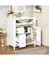 Busdays Bathroom Vanity Cabinet with Ceramic Sink Basin, 30 Inch, Storage Cabinet with Soft Close Doors and Door Organizer