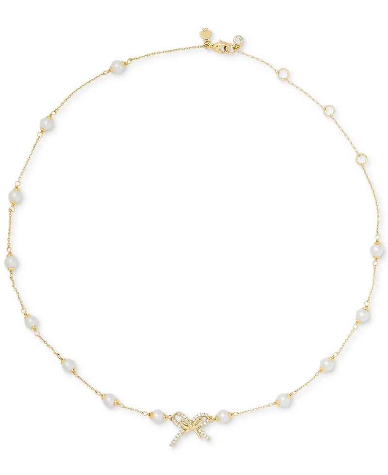 kate spade new york Girlie Pearlie Cubic Zirconia & Imitation Pearl Bow Scatter Necklace