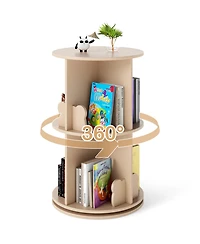 Slickblue 2 Tier Freestanding Kids Rotating Bookshelf Storage Rack with Bear Baffles
