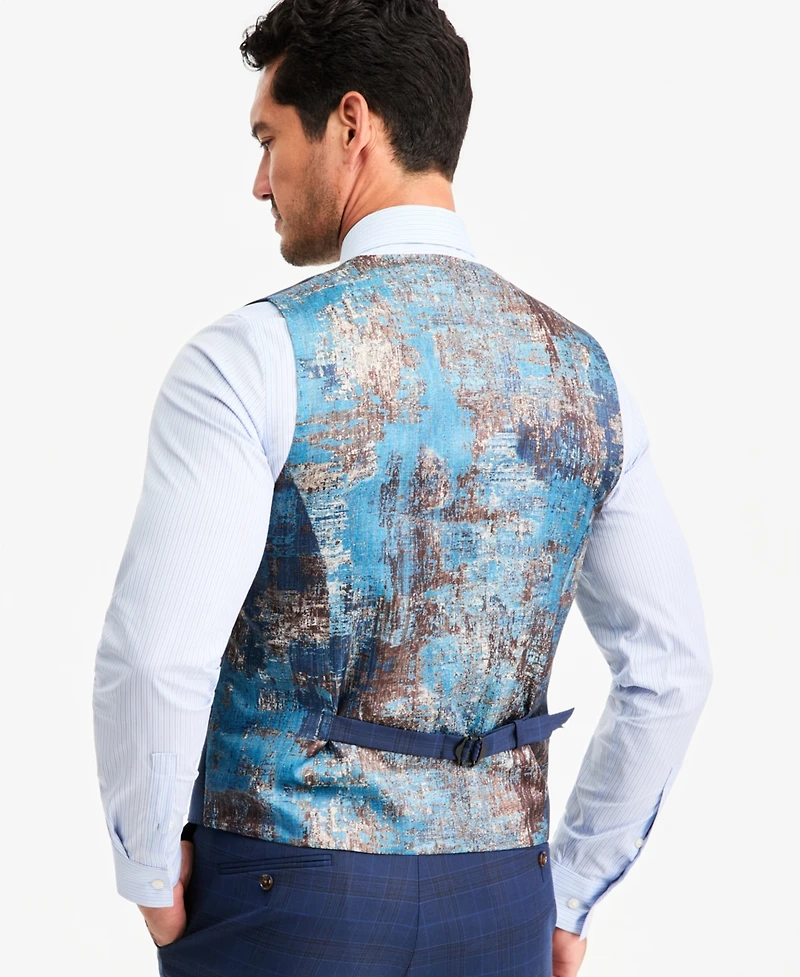 Tayion Collection Men's Classic-Fit Blue & Red Plaid Suit Separate Vest