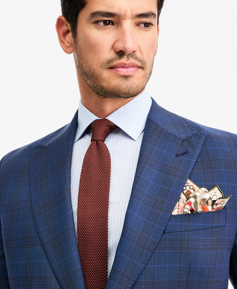 Tayion Collection Men's Classic-Fit Blue & Red Plaid Suit Separate Jacket