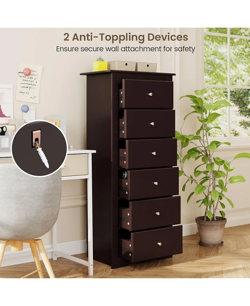 Sugift Six Drawer Dresser Chest for Bedroom Storage