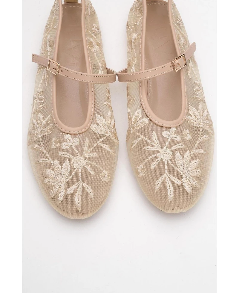 Prologue Shoes Women's Juny Mesh Floral Embroidery Ballet Flat