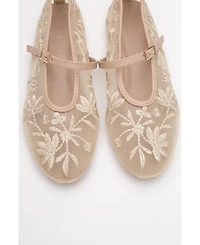 Prologue Shoes Women's Juny Mesh Floral Embroidery Ballet Flat