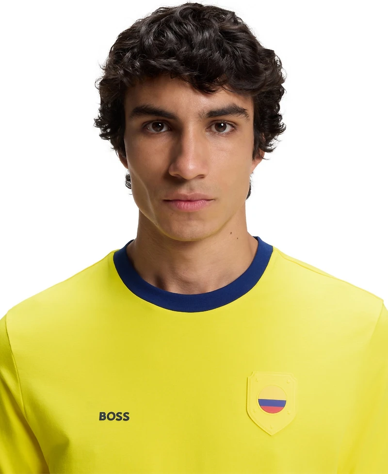Boss by Hugo Men's Stretch-Cotton Colombia Country Flag Logo T-Shirt