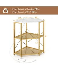 Sugift Corner Printer Stand with Power Outlet 3-Tier Storage Rack with Adjustable Shelf