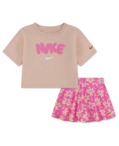 Nike Girls' 2T-4T Short-Sleeve T-Shirt and Skort, 2-Piece Set