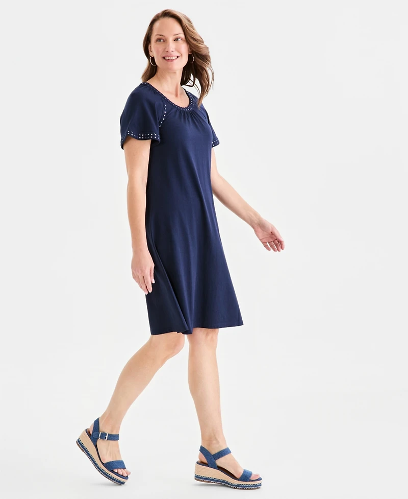 Style & Co Petite Mirror-Trim Raglan-Sleeve Swing Dress, Macy's Exclusive