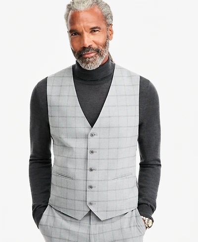 Tayion Collection Men's Classic-Fit Gray & Black Check Suit Separate Vest