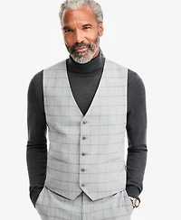 Tayion Collection Men's Classic-Fit Gray & Black Check Suit Separate Vest