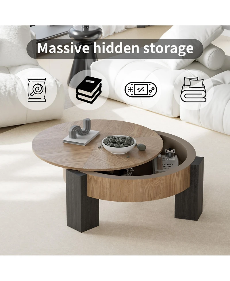Rainsken 31.5'' Round Coffee Table with Hidden Storage