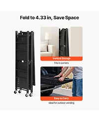 Rainsken 3-Tier Foldable Storage Shelf, Folding Metal Storage Shelving Unit with 5 Wheels and 4 Hooks for Kitchen, Garage, Basement
