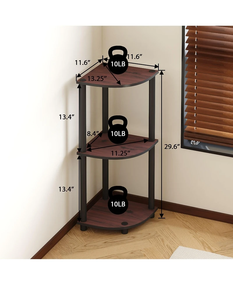 Homlux 3 Tier Decorative Corner Bookshelf Display Rack, Dark Cherry