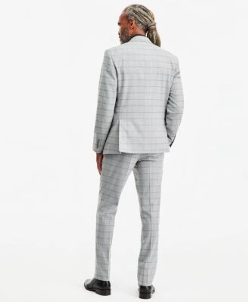Tayion Collection Mens Classic Fit Gray Black Check Suit Separates