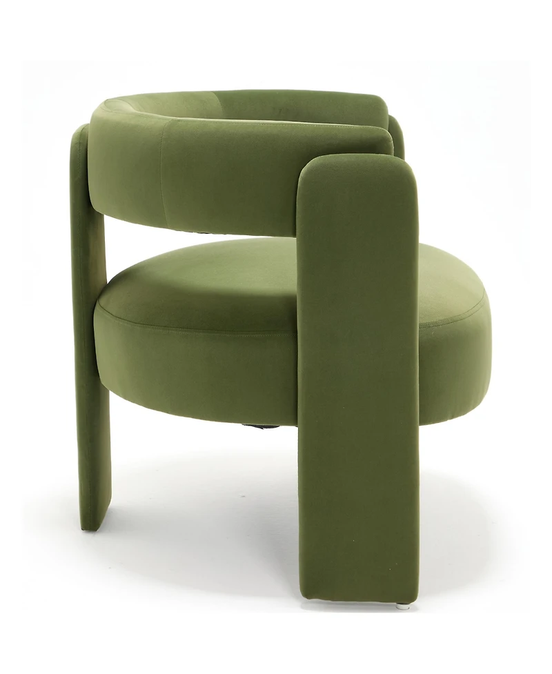 Rainsken Velvet Accent Chair, Mid-Century Modern Armchair with Wooden Legs and Adjustable Foot Nails for Living Room, Bedroom