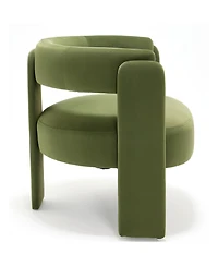 Rainsken Velvet Accent Chair, Mid-Century Modern Armchair with Wooden Legs and Adjustable Foot Nails for Living Room, Bedroom
