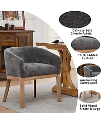 Rainsken Barrel Dining Chair, Farmhouse Linen Upholstered Kitchen Chair with Solid Wood Legs and Arms for Dining Room, Set Of 1