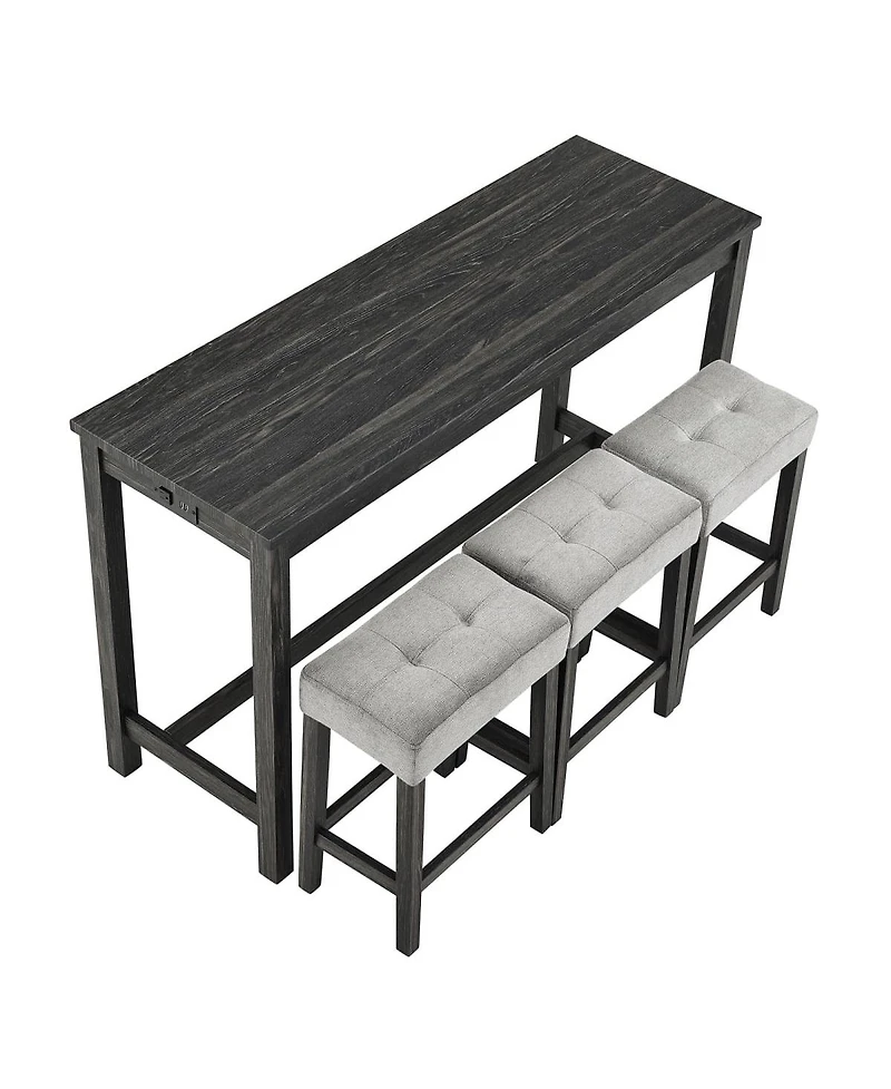 Maison Boucle 4-Piece Bar Table Set with Power Outlet, 36" Counter Table and 3 Stools