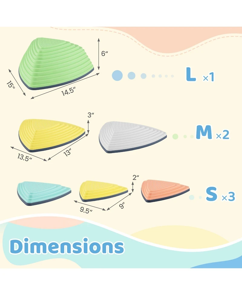 Slickblue Kids Balance Stones Set of 6 Non Slip Stepping Toys with Bag