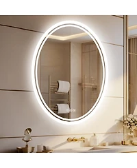 Luvodi Oval Wall Mounted Dimmable 3 Colors Vanity Mirrors with Anti-Fog Smart Touch Switch