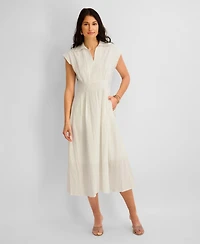 Women's Textured Stripe Midi Shirtdress with Collar