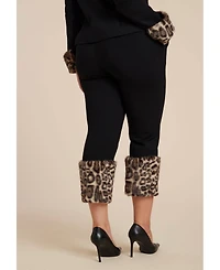 Eloquii Women's Plus Leopard Faux Fur Trim Pant