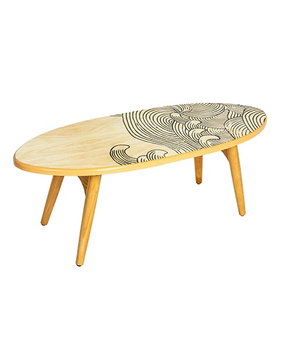 Storied Home 47" Wood Sea Waves Surfboard Oval Coffee Table