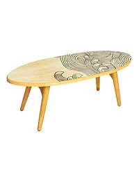 Storied Home 47" Wood Sea Waves Surfboard Oval Coffee Table