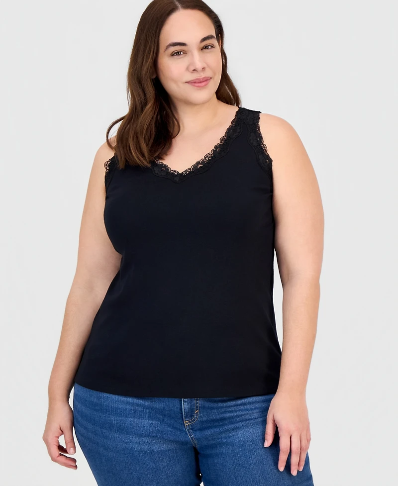 Style & Co Plus Lace-Trimmed Tank Top, Exclusively at Macy's