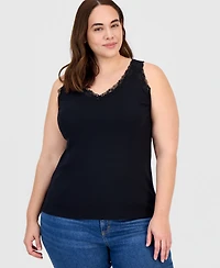 Style & Co Plus Lace-Trimmed Tank Top, Exclusively at Macy's