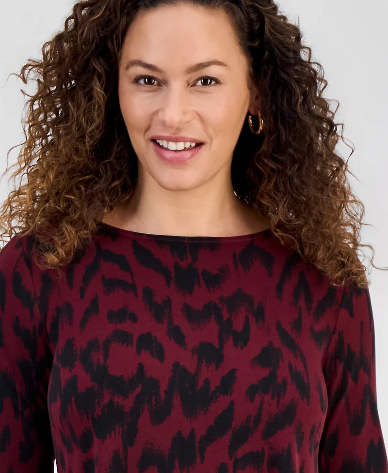 Jm Collection Petite Printed 3/4-Sleeve Long Top, Created for Macy's