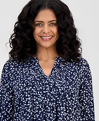 Style & Co Women's Printed Pintuck Ruffle Sleeve Top, Created for Macy's