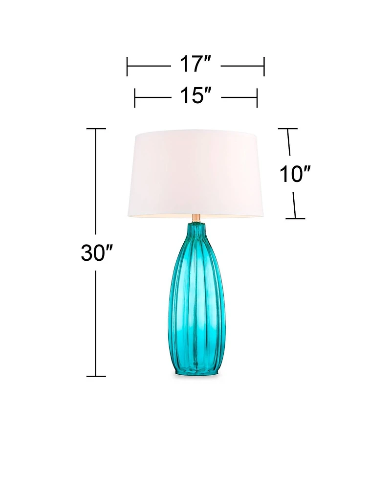 360 Lighting Coastal Table Lamps 30 Tall Set of 2 Fluted Blue Glass Drum Shade for Living Room Family Bedroom Bedside Nightstand