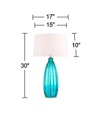 360 Lighting Coastal Table Lamps 30 Tall Set of 2 Fluted Blue Glass Drum Shade for Living Room Family Bedroom Bedside Nightstand