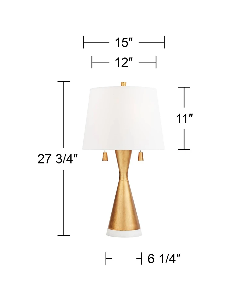 360 Lighting Sterling 27 3/4" Tall Modern Table Lamp Pull Chain Gold Finish Marble Single Shade Living Room Bedroom Bedside