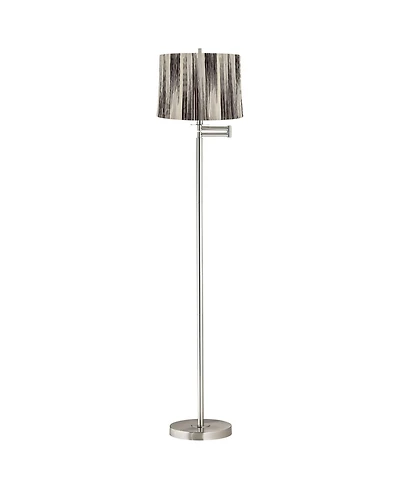 360 Lighting Druckman Modern 60 1/2" Tall Standing Floor Lamp Adjustable Swing Arm Metal Brushed Nickel Finish Drum Stripe Shade